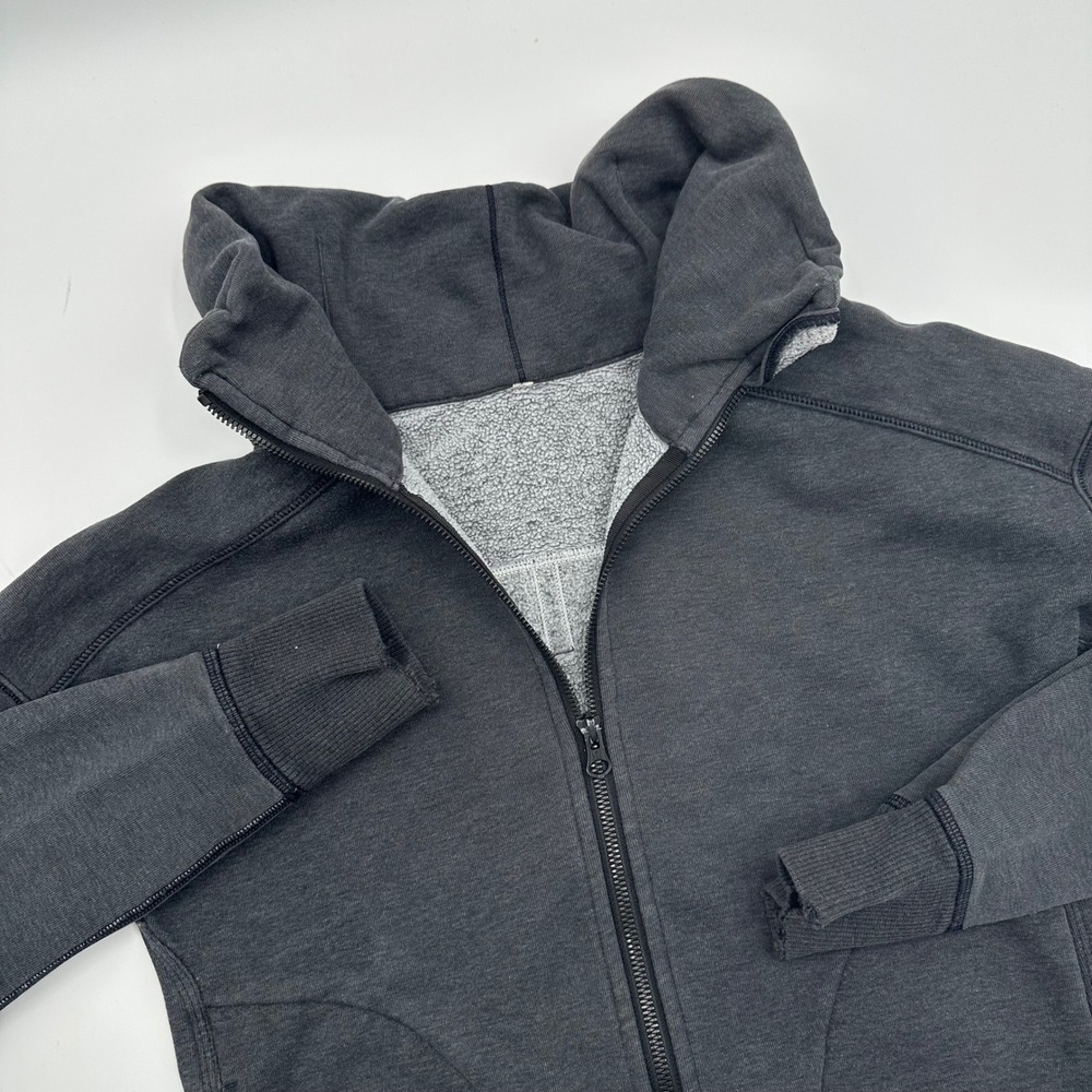 Lululemon Scuba Full Zip Hoodie Gray Heathered Funnel Neck Sweatshirt Womens 4‎